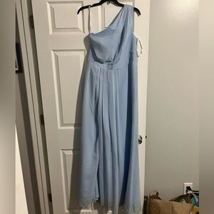 David’s Bridal One-Shoulder Bridesmaid Dress, Size 12, Color Ice Blue